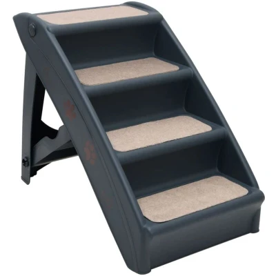 Image of vidaXL Folding 4 Step Dog Stairs Dark Grey