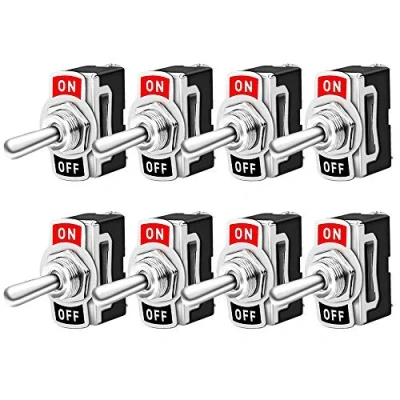 Image of QitinDasen 8Pcs Premium Car Toggle Switch, ON Off 2 Position Pins SPST Auto Rocker Waterproof Metal Mini for Truck Boat (6A 250VAC / 10A 125VAC)