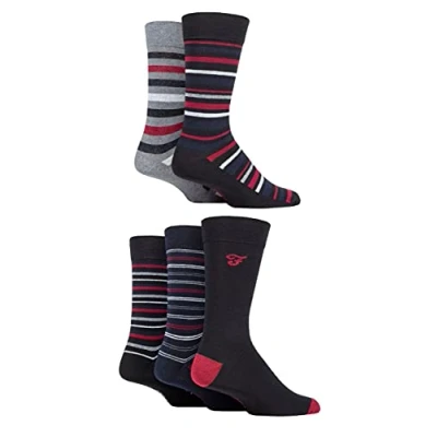 Image of Mens 5 Pair Farah Patterned Striped and Argyle Cotton Socks Stripe Black / Berry 6 11