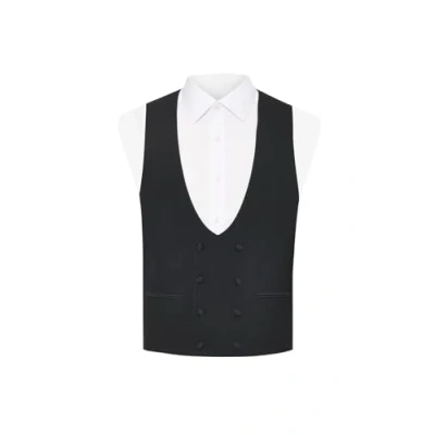 Image of Dobell Mens Black Tuxedo Waistcoat Regular Fit Double Breasted 3XL (54 56in)