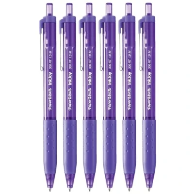 Image of Paper Mate InkJoy 300RT Retractable Ballpoint Pens Medium Point Purple Ink Pack of 6 Ultra Smooth