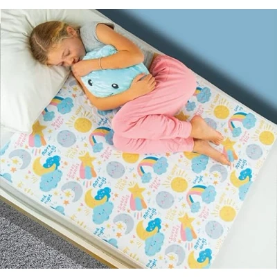 Image of Bedwetz Potty Training Bed Pads 2 Pack 100% Waterproof Mattress Protector Bedwetting Sheets, size fits Single &amp; Toddler Beds Non Slip Mat with Side Wing Tucks UK Brand Moon