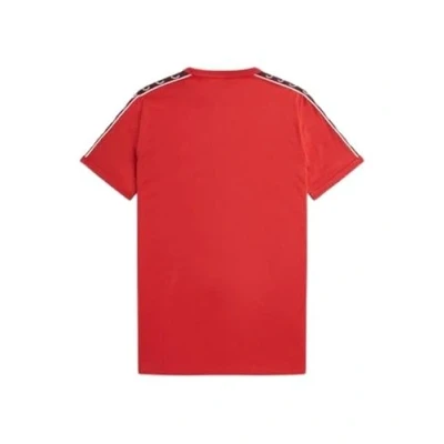 Image of Fred Perry Mens Contrast Tape Ringer T Shirt M4613 100% Cotton in Washed Red and Oxblood Size Medium