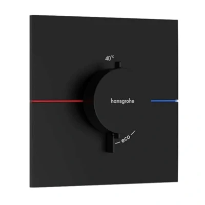 Image of hansgrohe ShowerSelect Comfort E thermostat conceiled, bathroom tap with safety stop at 40 C, square for showers and bath tubs, shower mixer 3 functions, matt black, 15574670