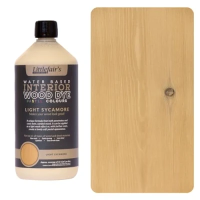 Image of Littlefair&#039;s Wood Stain Water Based 1 LTR Indoor Furniture Light &amp; Dark Finishes Special Non Toxic Eco Friendly Formula for Crafts Colour: Sycamore