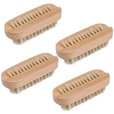 Image of Natural bristles, manicure Nail brush, wooden double sided, pedicure bath brush cleaning, small (4pcs)