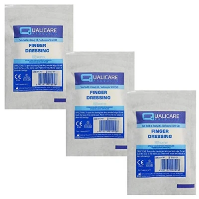 Image of 3 Pack of QUALICARE First AID STERILE Medical Adhesive Finger Wound Cut Bandage DRESSINGS