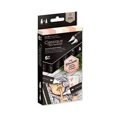 Image of Crafter&#039;s Companion Spectrum Noir Classique Blend Twin Tip Blendable Alcohol Based Marker Set with Japanese Nibs Pack of 6 Perfect for Colouring, Drawing &amp; Illustration (Fair Skin Pack)