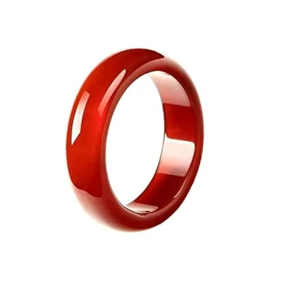 Image of BXSMNH Natural Agate Jade Rings Eternity Stackable Chinese Band Ring for Women Teen Birthstone (Color : Red, Size 17mm)
