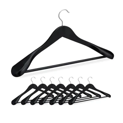 Image of Relaxdays Set of 8 Suit Hanger, 90% wood 10% iron, Black, 23 x 45 6 cm