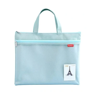 Image of A4 Document Bag Zip Nylon Mesh Waterproof Double Small Labels Student Office Supplies Travel Green
