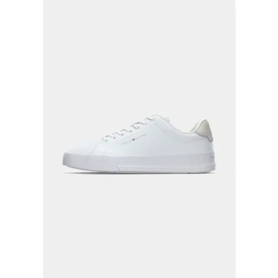 Image of Tommy Hilfiger Men’s Detail Essential Leather Court Trainers, White (White), 6.5