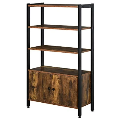 Image of HOMCOM Industrial Bookshelf, Storage Cabinet with 3 Tier Doors, for Home Office, Living Room Rustic Brown