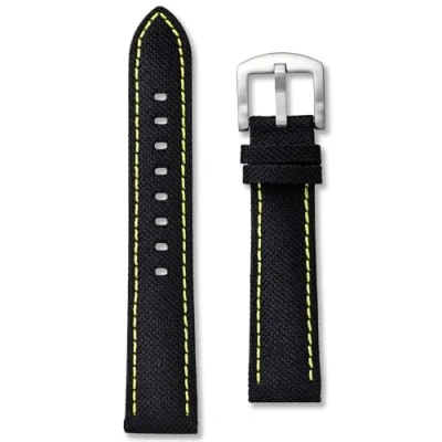 Image of Sailcloth Canvas Watch Strap Premium Nylon 20mm Black with Yellow Stitching Classic Replacement Nautical Sail Cloth Band Spring Bars and Tool Included (20mm, Yellow)
