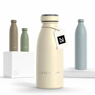 Image of LARS NYSØM Stainless Steel Insulated Water Bottle 350ml, 500ml, 750ml, 1L, 1 5 Liternsulated Thermo Flask for Hot and Cold Beverages Leakproof Drinking (Almond Beige, 350ml)