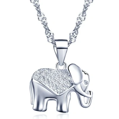 Image of Yumilok Jewelry 925 Sterling Silver Cubic Zirconia Lovely Elephant Pendant Necklace for Women/Girls