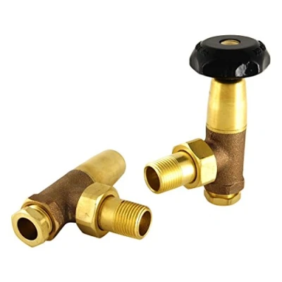 Image of SMR Bathrooms BNB 1/2 B Black Old School Radiator Valves (Angled Manual), Un Lacquered Brass