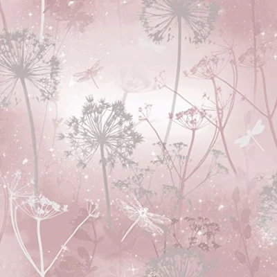 Image of Arthouse Damselflies Pink &amp; Silver Grey Blush Sparkling Wallpaper Encased Glitter Gel Highlights Catch The Light Subtly Glamour Delicate Botanical Motifs Magical Effect 692305