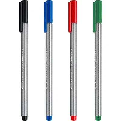 Image of STAEDTLER 334 Triplus Fineliner Superfine Point Pens 0.3mm Black, Blue, Red &amp; Green Pack of 4