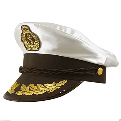 Image of labreeze Captain Hat Adults Naval Officer Quality Satin Navy Sailor Fancy Dress