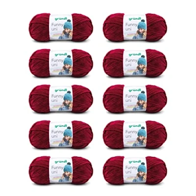 Image of Gründl Funny uni Knitting and Crochet Yarn (Velvety Chenille 100% Polyester, 10 x 100 g / 120 m, Needle Size: 5 6), Bordeaux