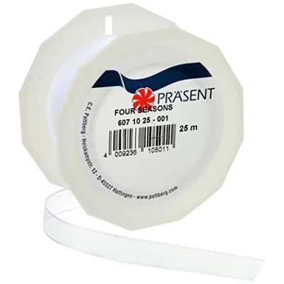 Image of C.E. Pattberg Präsent Four Seasons Organza wired edge Ribbon White 10 mm width, 25 m length