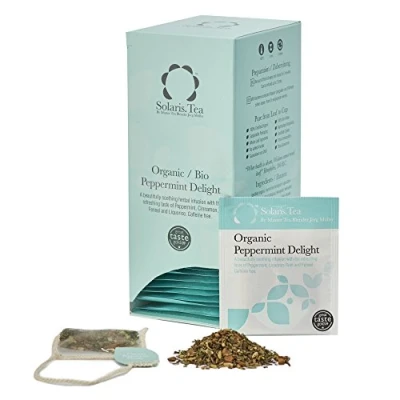 Image of Solaris Tea Organic Peppermint Delight 100% Whole Leaf Certified Vegan 40x Biodegradable Stitched Teabags, (1 x 80 g)