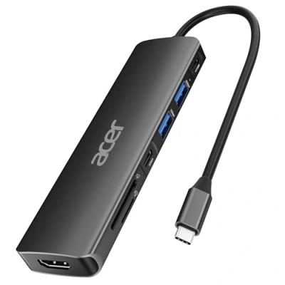 Image of Acer USB C Hub, 7 in 1 to HDMI Dock, 2 3.1 GEN1 and 5Gbps Type Data Port, 4K PD 100W Charging, SD Card Reader, for iPad Pro MacBook Laptops More (Black)