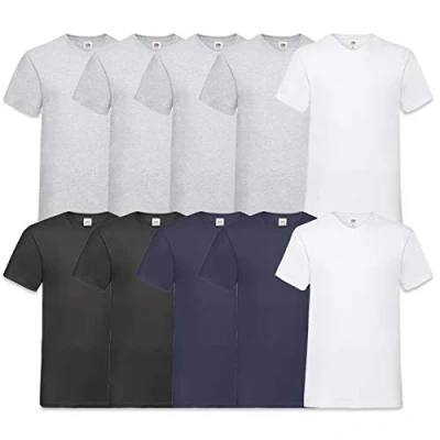 Image of Fruit of the Loom Men&#039;s V Neck Valueweight T Shirt (Pack 10 (5XL, 4Grey2Weiss2Black2Navy), 4grey2white2black2navy, XXXXXL