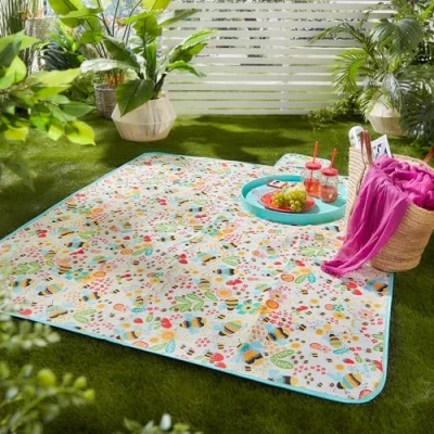 Image of Fusion Buzzy Bee Picnic Blanket, 100% soft touch Polyester, Ochre, 135 x 150cm