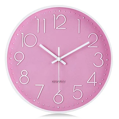 Image of Lafocuse 3D Silent Kitchen Pink Wall Clock Battery Operated,Non Ticking Quartz Decorative Clocks for Living Room Modern Bedrooms Office Home 12 Inch