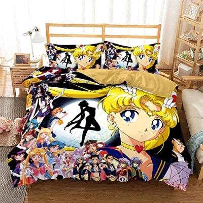 Image of Easy Care Duvet Cover Set Double Bed Size Sailor Moon Bedding (200x200cm(Double),Pink 03)