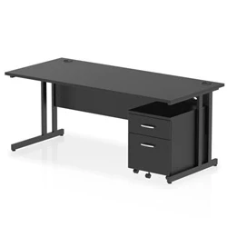 Image of Impulse 1800x800 Desk Black/Black Cantilever Leg 2 Drawer Mobile Ped