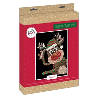 Image of Simply Make Sequin Craft Kit Christmas Reindeer Design for Kids and Adults, Vibrant Sequins Mosaic Crafts, Pin Art Crafting, Perfect Adult Crafts &amp;