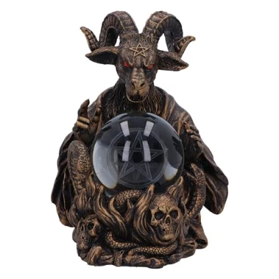 Image of Nemesis Now Orbuculum of the Baphomet Illuminating Orb Figurine 16cm, Resin, Bronze, Pentagram Ball, &amp; Ornament, Cast in Finest Finished Bronze