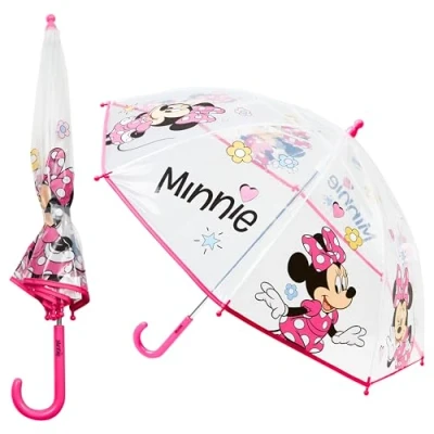 Image of Disney Clear Dome Umbrella for Girls Folding Transparent Lightweight School Days Out (Pink Minnie)