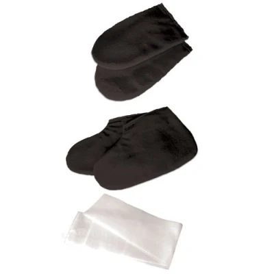 Image of Deo Black Manicure Pedicure Mitts Booties Liners Treatment Spa Cotton Hands Feet