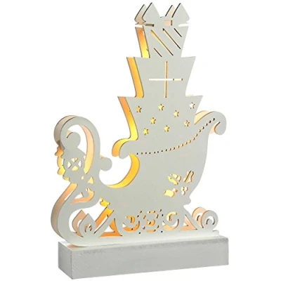 Image of WeRChristmas Pre Lit Sleigh Table Christmas Decoration, Wood, 25 cm White