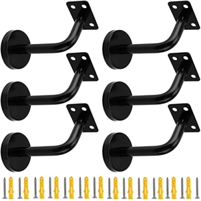 Image of JEUIHAU 6 PCS Matt Black Handrail Brackets, Stainless Steel Wall Mounted Bannister Stair Rail Satin Chrome Support for Banister Rail, Wooden Stand, Screws Expansion Tubes Included