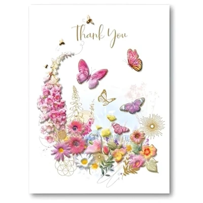 Image of Noel Tatt Thank You Card Butterflies, Bumblebees and Flowers Design Eco Friendly Recyclable