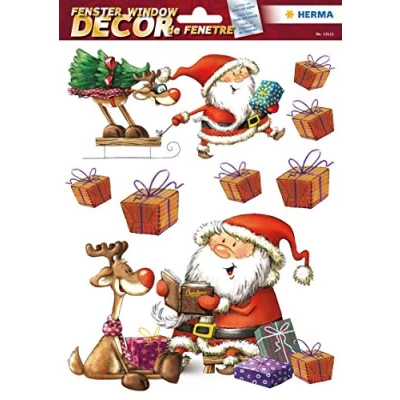 Image of HERMA 15111 Window Decorations Christmas Santa Day (8 Stickers, Film, Matte) Self Adhesive Decoration, Removable Decoration with Motifs for Children, Girls and Boys, Colourful