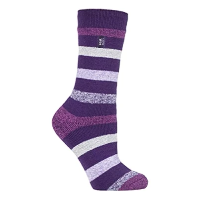 Image of HEAT HOLDERS Lite Womens Insulated Thermal Socks Multiple Designs Including Argyle Stripes Hearts Stars Warm for Winter (4 7, Purple Stripe (Jasmine))