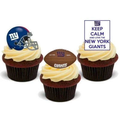 Image of American Football New York Giants Trio Mix 12 Edible Stand Up Premium Wafer Card Cake Toppers Decorations