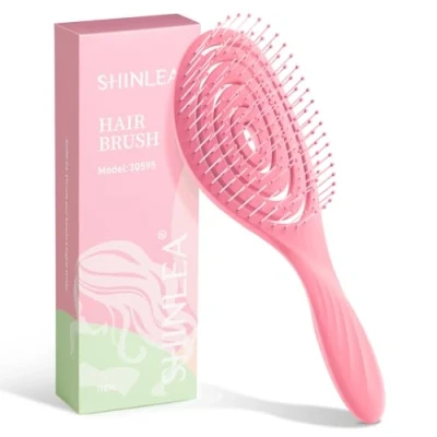 Image of SHINLEA Hair Brush For Women, Men &amp; Children, Detangling Wet Dry Hairbrush Spiral Thick Curly or Extensions Through Tangles All Types (Pink)