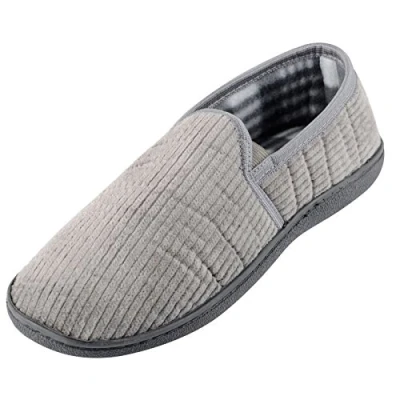 Image of E G O Mens Hunt Slippers 100% Cotton Corduroy Cosy Tartan Lining Non Slip Grey UK 12