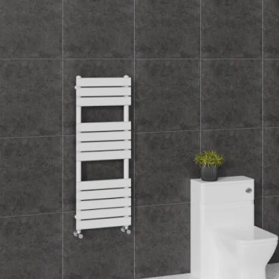 Image of Warmehaus Flat Panel Heated Towel Rail Radiator Ladder Rad 1200 x 500mm Bathroom Central Heating Warmer White