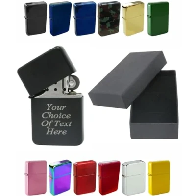 Image of Personalised Engraved Lighter for Birthday, Fathers Day, Anniversary, Choice of Colours With Luxury Gift Box Packaging (Black (Matte))