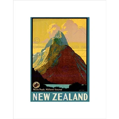 Image of Wee Blue Coo TRAVEL MITRE PEAK MILFORD SOUND NEW ZEALAND LAKE CLOUD FRAMED ART PRINT B12X6468