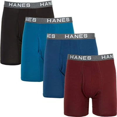 Image of Hanes Ultimate Men&#039;s Comfort Flex Fit Boxer Briefs, Ultra Soft Cotton Modal Blend Underwear, 4 Pack, Assorted, Large (Pack of 4)