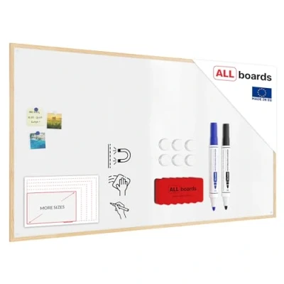 Image of ALLboards Whiteboard with Wooden Frame 180x100cm, Magnetic Board Dry Wipe Erase